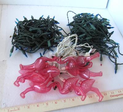 Two Strands Blue Tree Lights and 1 Novelty Pink Flamingo Lights