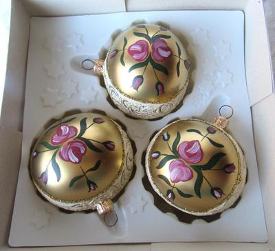 Beautiful Czech Republic Hand Painted Glass Christmas Ornaments