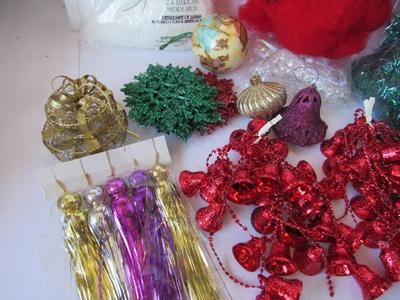 Misc Lot of Christmas Garland, Cotton Filler, Ornaments