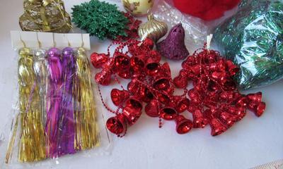 Misc Lot of Christmas Garland, Cotton Filler, Ornaments