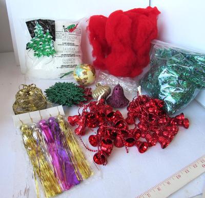 Misc Lot of Christmas Garland, Cotton Filler, Ornaments