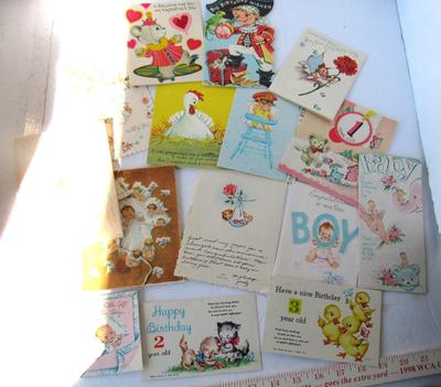 Lot of Vintage Retro Used Baby and Kids Cards