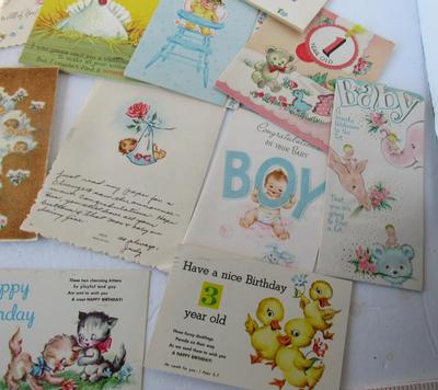 Lot of Vintage Retro Used Baby and Kids Cards
