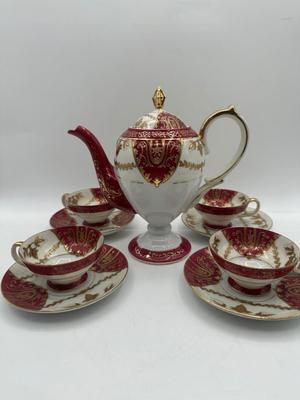 Hand-Painted Japan Teapot, Cups and Saucers