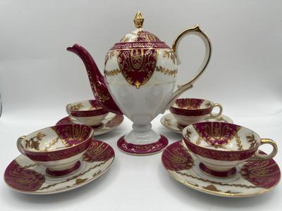 Hand-Painted Japan Teapot, Cups and Saucers