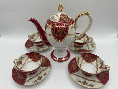 Hand-Painted Japan Teapot, Cups and Saucers