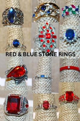 RED & BLUE STONE RINGS Group Photos (See individual Lots to Bid)