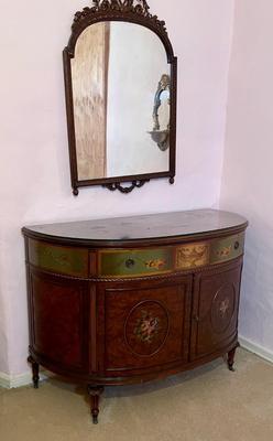 Vintage Berkey and Gay Painted Dresser with Mirror Inlay Burl Wood Mahogany