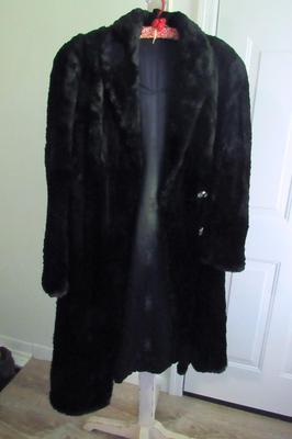 Vintage Ladies Long Black Fur Coat, Possibly Rabbit Fur