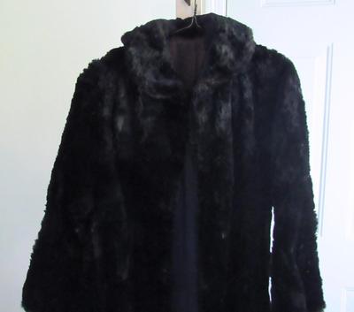 Vintage Longer Length Dark Black Fur Coat, Possible Rabbit Fur