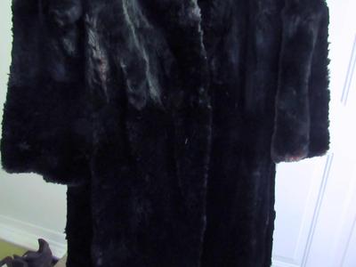 Vintage Longer Length Dark Black Fur Coat, Possible Rabbit Fur