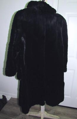 Vintage Longer Length Dark Black Fur Coat, Possible Rabbit Fur