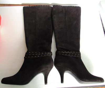 Women's Black Suede High Heeled Boots, Bandolino, 9M