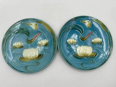 Vintage MAJOLICA Baden G.S. ZELL Art Nouveau - Water Lilies Plates
