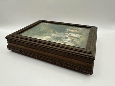 Vintage Carved Wood Hinged Jewelry Box