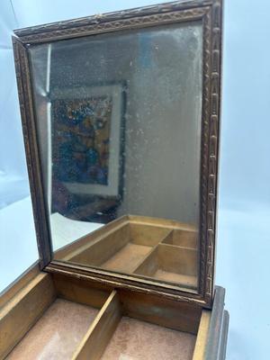 Vintage Carved Wood Hinged Jewelry Box