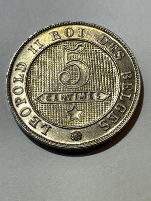Belgium (French Version) 1900 AU/Uncirculated Condition DDO/Repunched Date 5-Centimes Coin as Pictured.