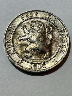 Belgium (French Version) 1900 AU/Uncirculated Condition DDO/Repunched Date 5-Centimes Coin as Pictured.