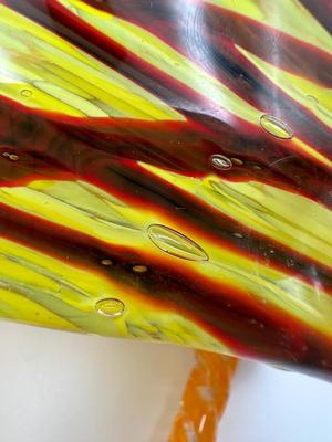 Vintage Murano Style Glass Handbag Purse Yellow, Red &Brown Pattern With Orange
