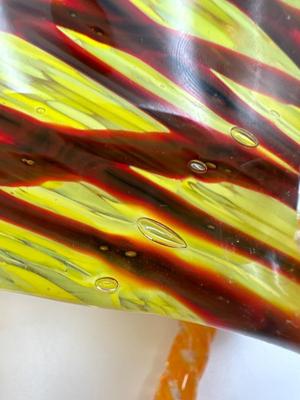 Vintage Murano Style Glass Handbag Purse Yellow, Red &Brown Pattern With Orange