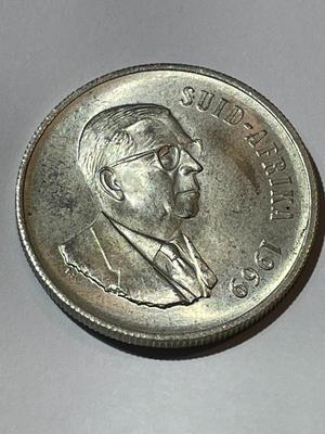 South Africa 1969 Uncirculated Condition 1 Rand Silver Coin as Pictured.