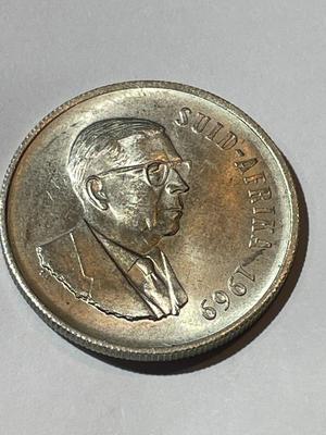 South Africa 1969 Uncirculated Condition 1 Rand Silver Coin as Pictured.