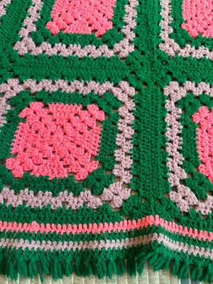 Vintage Pink, Purple and Green Crochet Blanket