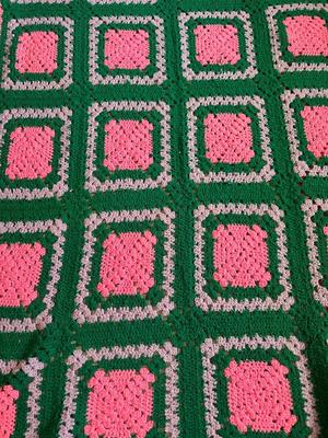 Vintage Pink, Purple and Green Crochet Blanket