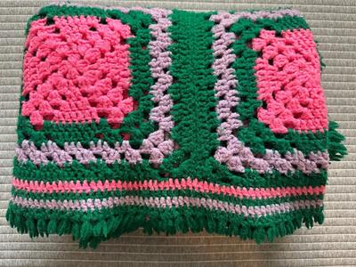 Vintage Pink, Purple and Green Crochet Blanket