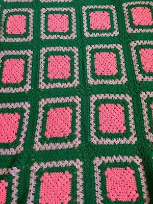 Vintage Pink, Purple and Green Crochet Blanket