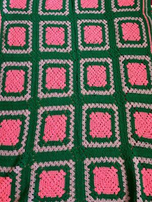 Vintage Pink, Purple and Green Crochet Blanket