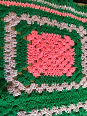 Vintage Pink, Purple and Green Crochet Blanket