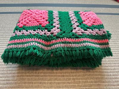 Vintage Pink, Purple and Green Crochet Blanket