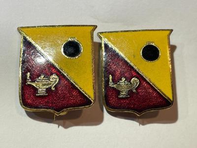 Pair of WWII Era US Army Ordnance School Distinctive Unit Insignia DI Pins in Good Preowned Condition.
