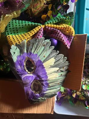 Three Bins of Mardi Gras Decoration