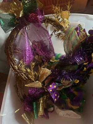 Three Bins of Mardi Gras Decoration