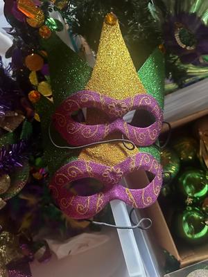 Three Bins of Mardi Gras Decoration