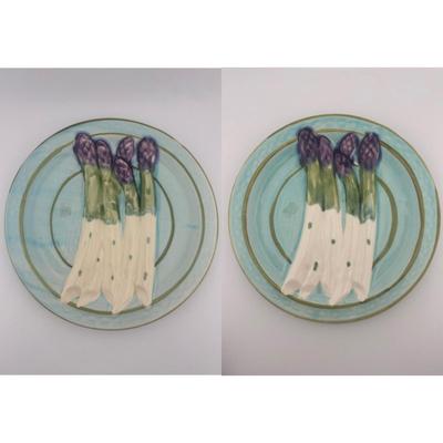 1885 Sarreguemines Turquoise Asparagus Plates (2)