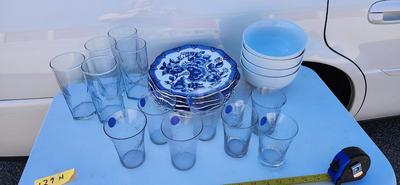 Blue and white ceramic with flower and bird design decorative plates