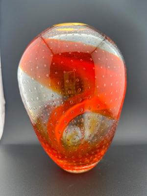 Art Glass Amberina Controlled Bubbles Large 10” Vase