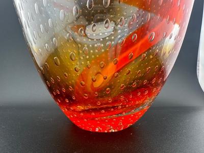 Art Glass Amberina Controlled Bubbles Large 10” Vase