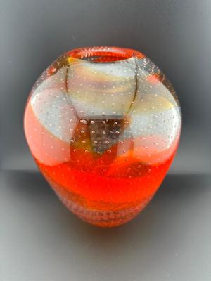 Art Glass Amberina Controlled Bubbles Large 10” Vase