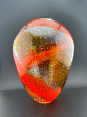 Art Glass Amberina Controlled Bubbles Large 10” Vase