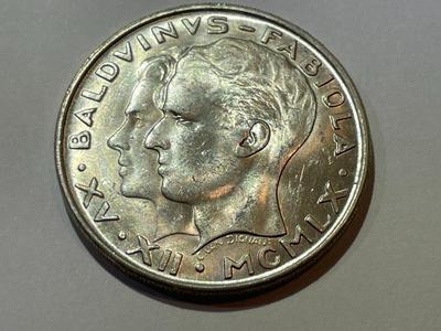 BELGIUM SILVER 50 FRANCS 1960 - King Baudouin's Marriage to Doña Fabiola de Mora y Aragon in Uncirculated Condition.