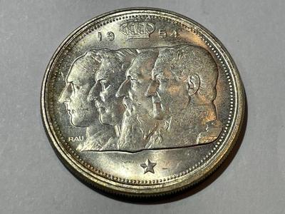 BELGIUM SILVER 100 FRANCS 1954 -Four King's Commemorative in Uncirculated Condition.