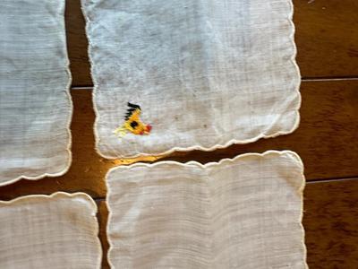 VTG Linen Embroidered Rooster Cocktail Napkins, Stem Ware Coasters