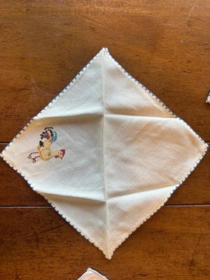 VTG Linen Embroidered Rooster Cocktail Napkins, Stem Ware Coasters