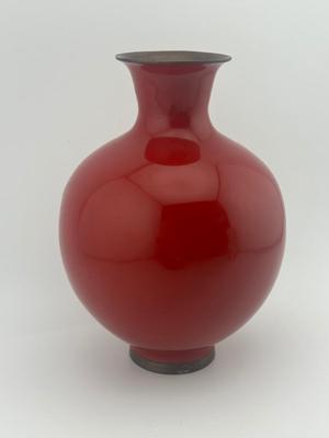 Vintage Enamel Mother Of Pearl Red Brass Vase