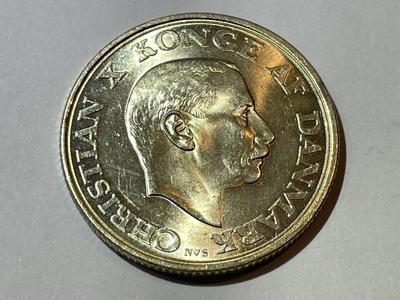 Scarce Denmark 1945-H 2-Kroner Danish Silver Coin Commemorating Christian X King's Birthday in Nice Uncirculated Condition,