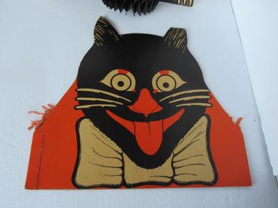 Old Halloween Lot: Beistle Honeycomb Cat, Cardboard Cat Hat